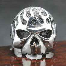 Cool Mens Motor Biker Skull Ring 316L Stainless Steel Cool Polishing Flaming Skull Ring Top Quality 2024 - buy cheap