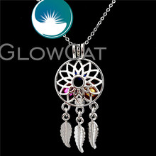 GLOWCAT K679 Dream Catcher Lotus Leaves Beads Cage Essential Oil Diffuser Pearl Cage Locket Necklace Women Girl Jewelry 2024 - buy cheap