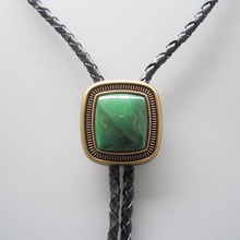 Vintage Gold Plated Handcraft Nature ZA Greenstone Bolo Tie Neck Tie Necklace 2024 - buy cheap