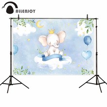 Allenjoy backdrop baby shower birthday party elephant cloud blue balloons prince watercolor star moon crown leaves background 2024 - buy cheap