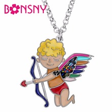 Bonsny Statement Alloy Enamel Angel Cupid Arrow Necklace Chain Pendant Collar Fashion Jewelry For Women Girls Lovers Gift Bijoux 2024 - buy cheap