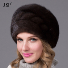 Chapéu de pele de vison natural real, chapéu feminino para inverno, elegante, novo estilo de moda, orelha feminina quente 2024 - compre barato