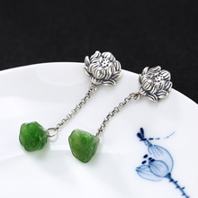 Pendientes de joyería de moda Luyin S925 pura restauración formas antiguas hacer viejo mosaico MS Hetian Jade Lotus pendientes colgantes al por mayor 2024 - compra barato