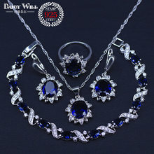 Silver Color Bridal Jewelry Sets Blue Stone CZ Earrings For Women Bracelet Rings Pendant Necklace Set Gifts Jewelry Box 2024 - buy cheap