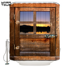 WARMTOUR занавеска для душа деревянная дощатая дверь Водонепроницаемая душевая занавеска для ванной комнаты декор 2024 - купить недорого