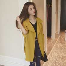 Casual Spring Women's Autumn Coat 3/4 Sleeve Solid Windbreaker Turn-down Collar Pockets Jackets Slim Elegant Trench Outwear 2024 - buy cheap