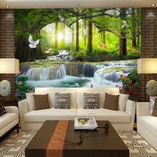 Papel de parede de tamanho grande para sala de estar, papel de parede de lona com cascata 3d para decoração de parede da sala de estar, tamanho personalizado 2024 - compre barato