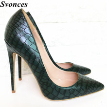 Svonces 12cm/10cm/8cm 2019 New Snake Printing Women Shoes Pointed Toe Green High Heel Shoes Sexy Pumps Party Shoes Size 43 44 2024 - buy cheap