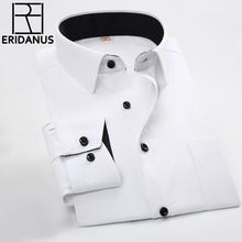 Men Business Shirts 2016 New Arrival Male Slim Fashion Designer Patchwork Black Collar Long Sleeve Solid Formal Dress Shirt M031 2024 - buy cheap