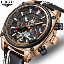 LIGE NEW Tourbillon Mechanical Watch Men Automatic Classic Rose Gold Leather Mechanical Wrist Watches Reloj Hombre 2019 Luxury 2024 - buy cheap