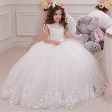White Ivory Girl Princess Wedding Dress Girls Party Lace Bow Dress Kids Ball Gown Birthday Christmas Performance Show Clothes 2024 - buy cheap