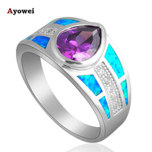 Crystal design Wholesale & Retail Birthday Blue Fire Opal silver color Stamped Ring USA Sz #7#7.5#8#8.5#9 Fashion Jewelry OR499A 2024 - buy cheap