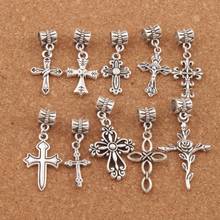 mix Flower Cross Big Hole Beads 100PCS zinc alloy Dangle Fit European Bracelet Jewelry DIY BM33 2024 - buy cheap