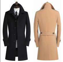 Однобортное повседневное шерстяное пальто с лацканами, мужские тренчи с длинными рукавами, приталенное пальто, мужское кашемировое пальто в английском стиле, большой размер 9XL 2024 - купить недорого
