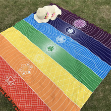 Богемный настенный подвесной Индийский одеяло с мандалой 7 Чакр цветной гобелен радужные полосы путешествия летнее пляжное полотенце Коврик для йоги 2024 - купить недорого