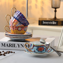 Caneca de café boêmia colorida, bandeja para café, copo de chá perfumado, design traço em alça dourada 2024 - compre barato