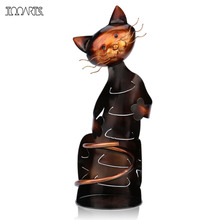 Tooarts escultura de ferro em forma de gato, suporte de vinho, prateleira de vinho, escultura de metal prática, decoração de casa, artesanato 2024 - compre barato