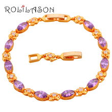 Gracioso design ROLILASON violeta Zircon cristal pulseiras de ouro delicado presente impressionante charme Saúde Moda jóias TB497 2024 - compre barato