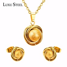 LUXUSTEEL Brinco Earrings For Women  Stainless Steel Gold Color Surface Ball And Twisted With Free Chain Pendants Necklace 2024 - buy cheap