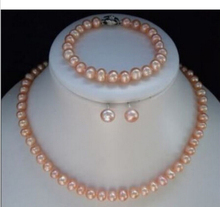 Бесплатная доставка> 7-8 мм розовый Akoya Жемчужное ожерелье браслет серьги наборы 2024 - купить недорого