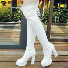 RIBETRINI/Сапоги выше колена женские сапоги на платформе с круглым носком и шнуровкой вечерние сапоги на высоком каблуке со шнуровкой Женская обувь 33-43 2024 - купить недорого
