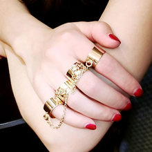 Anillo de cuatro dedos abierto Punk para mujer, sortija Vintage de oro plateado ajustable, accesorio de joyería de aleación Zink 2024 - compra barato