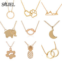 SMJEL Double Circle Necklaces & Pendants collier femme Jewelry Fashion Kids Women Necklaces Dog Paw Charm Dropshipping 2024 - buy cheap