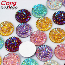 Cong Shao 200PCS 14mm AB Colorful Round Stones And Crystals Flowers Flatback Resin Rhinestone Applique Costume Button trim CS268 2024 - buy cheap