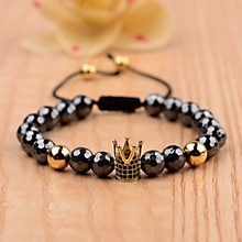 Luxurious CZ Gold Crown 8mm Hematite Bracelet Men Handmade Elastic Braiding Bracelets For Women Dropshipping ABL014 2024 - buy cheap