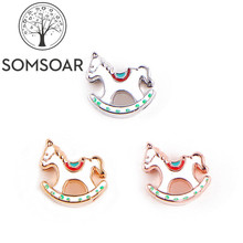 Somsoar Jewelry cute hobbyhorse oil drip Slide charms fit Leather wrap Mesh Stainless steel Mesh Bracelet Bangle 10pcs/lot 2024 - buy cheap