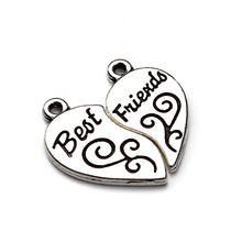 Fashionable 5 sets/Lot 26mm*29mm Antique Silver Plated heart charm Best friends Charms Pendants For Jewelry Making 2024 - buy cheap
