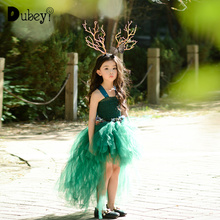 Conjunto de roupas infantis estiloso de floresta, malha tutu, vestido de princesa sereia verde + tiara de rena, 3 peças, vestido de show de fotografia 2024 - compre barato