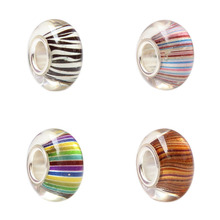 New 925 Sterling Silver Large Hole Colorful Stripe Charm Glass Beads Fit European Bracelet Jewelry 2024 - buy cheap