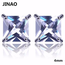 JINAO Hip Hop Rock Jewelry Earrings Silver Color Micro Pave 4mm Big CZ Stone Lab D Stud Earrings With Screw Back For Male Female 2024 - buy cheap