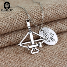 NEW Fashion The Walking Dead Daryl Crossbow Pendant Necklace Statement Movie Jewelry "FEAR THE LIVING" Charm Necklace Wholesale 2024 - buy cheap