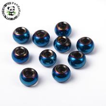Glass European Beads, Large Hole Beads, Rondelle, DeepSkyBlue, 15x10mm, Hole: 5mm 2024 - buy cheap