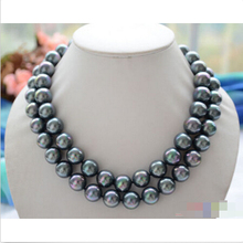 P4663 2ROW 12MM ROUND PEACOCK BLACK SOUTH SEA SHELL PEARL NECKLACE^^^@^Noble style Natural Fine jewe FREE SHIPPING 2024 - buy cheap