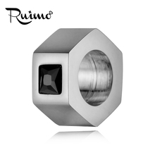 RUIMO-Cuentas de acero inoxidable 316L para fabricación de joyas, abalorios para pulsera artesanal, de 6mm y 8mm, Chapado En Oro de agujero grande, cuentas azules de CZ 2024 - compra barato