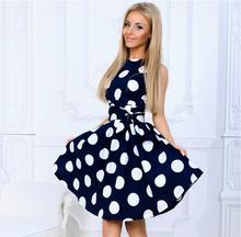 Women Polka Dot Dress Sleeveless O Neck Dresses Sweet Retro Vintage Party Dress Vestidos Robe with belt 2024 - buy cheap