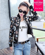 Wholesale Printed PU leather Motorcycle jacket 2020 fashion women leather jacket stand collar leather jacket coat w520 2024 - buy cheap