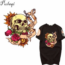 Pulaqi Rose Skull Heat Transfers Patches Iron On Clothes T-shirt DIY For Kids Women Patches A-level Washable Thermal Transfer A 2024 - buy cheap