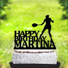 Topper para tarta de feliz cumpleaños, Topper con nombre para tarta de tenis, Topper para tarta de cumpleaños, Topper para tarta de jugador de tenis femenino, pastel personalizado 2024 - compra barato