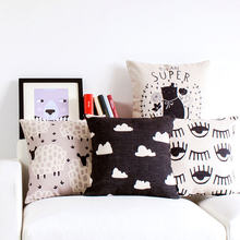 Fronha de travesseiro decorativa para casa, capa de travesseiro de linho preto, branco, floral, ovelha, gato, desenho, geométrico, almofada de sofá 2024 - compre barato