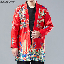 Traditional Chinese Style Men Dragon Printed Kimono Jacket Stand Collar Thin Cardigan Open Placket Loose Spring Coat 2024 - buy cheap