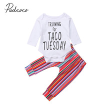 2018 Brand New 0-24M Toddler Kid Baby Girls Sets Letter Long Sleeve White Romper Tops+Rainbow Striped Pants Autumn Clothes Sets 2024 - buy cheap