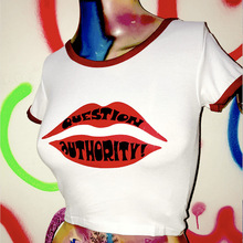 Camiseta de verano Harajuku para mujer, ropa de calle con letras y labios rojos, camisetas blancas para mujer, camisetas informales de Ángel 2019 2024 - compra barato