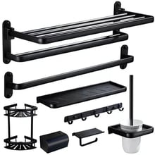 Juego de accesorios de aluminio Space para baño, soporte de papel negro, barra de toalla, ganchos para bata, soporte para cepillo de inodoro, estantes, accesorios de baño 2024 - compra barato