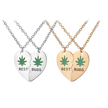 New Broken Heart Split Golden/ Heart Shape Pendant Necklace "Best Buds" Maple Leaves Best Friends Couple Necklace 2024 - buy cheap