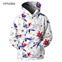 YFFUSHI Men's Hooded Sweatshirt Fashion Flower Printed White Pullover Hoodies Male/Female Casual Pullover Sweatshirts Outwears 2024 - buy cheap