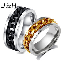 Мужское кольцо-Спиннер из нержавеющей стали в стиле панк-рок, черное модное кольцо с цепочкой для женщин, аксессуары, Прямая поставка 2024 - купить недорого